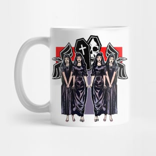 Ravens, coffins and dark girls on halloween Mug